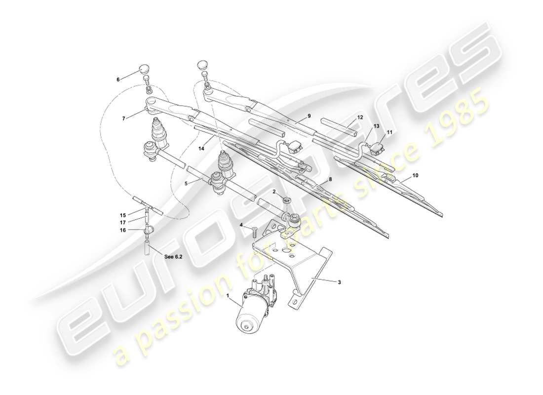 aston martin db7 vantage (2000) diagrama de piezas de limpiaparabrisas