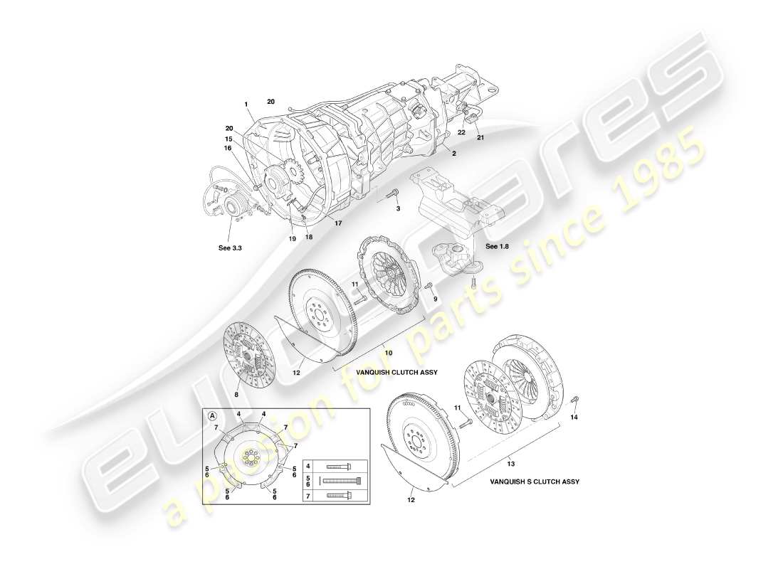 aston martin vanquish (2005) caja de cambios y embrague asm diagrama de piezas