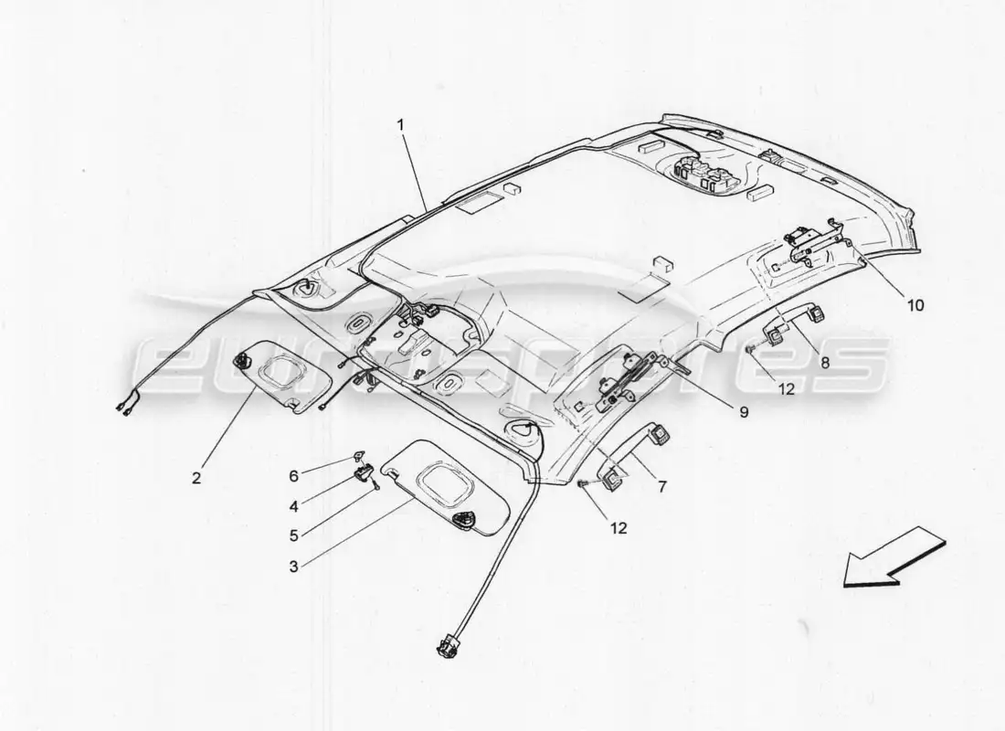maserati qtp. v8 3.8 530bhp 2014 auto diagrama de piezas de techo y parasoles