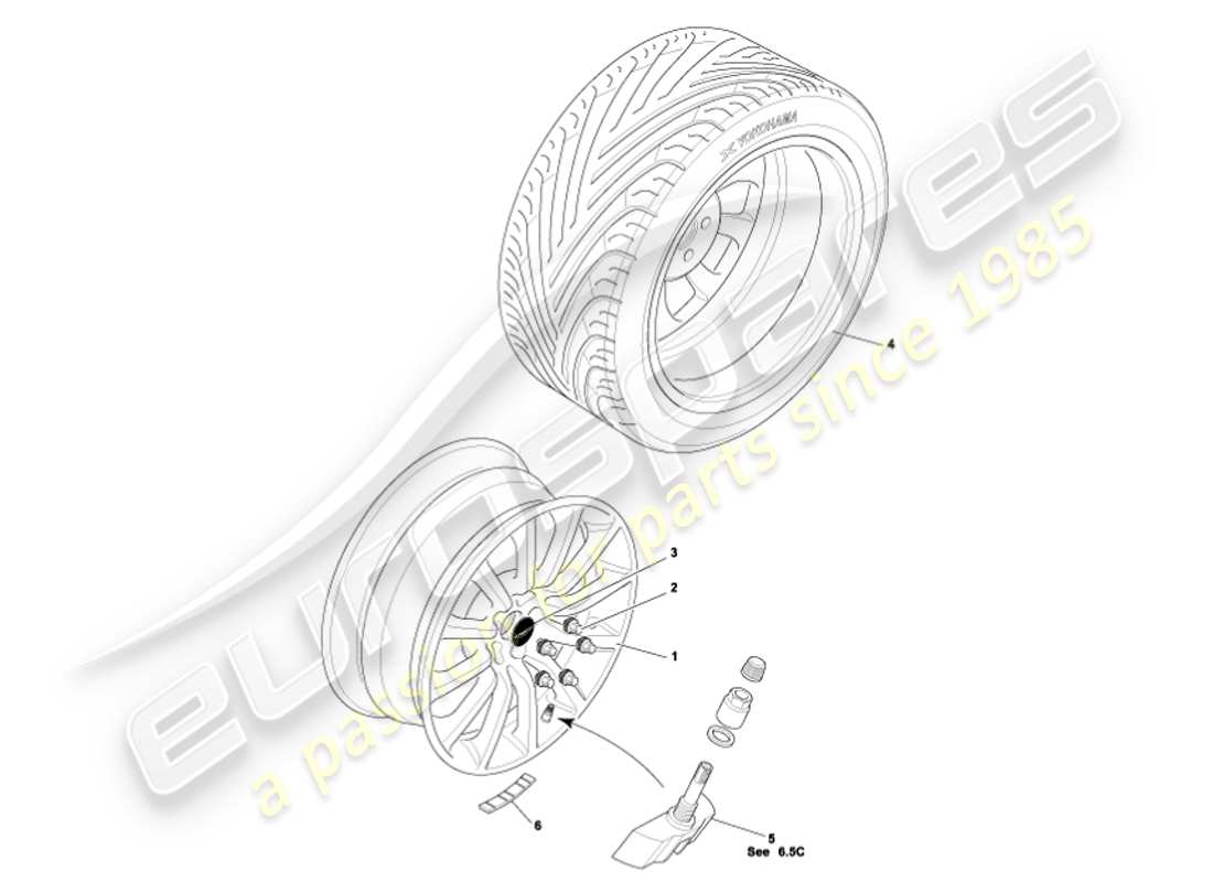 aston martin vanquish (2001) diagrama de piezas de ruedas y neumáticos