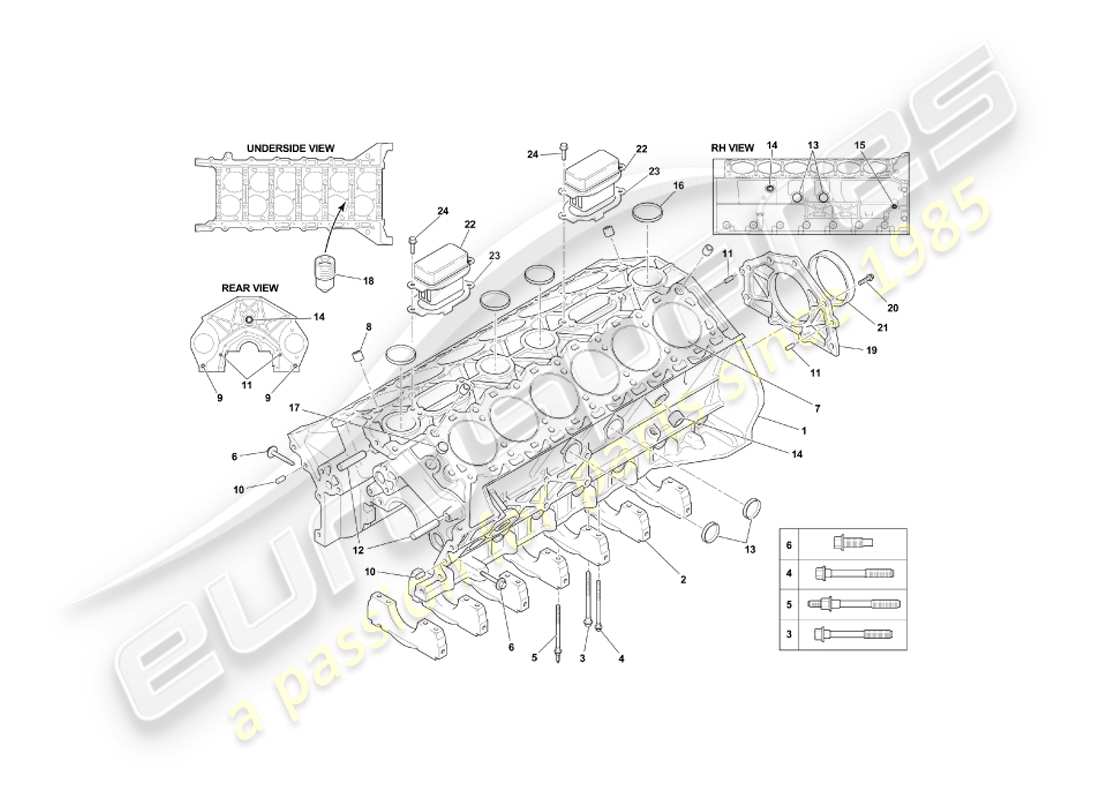 aston martin db7 vantage (2000) diagrama de piezas del bloque de cilindros