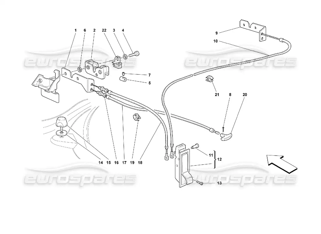ferrari 355 (2.7 motronic) dispositivo de apertura del capó delantero diagrama de piezas