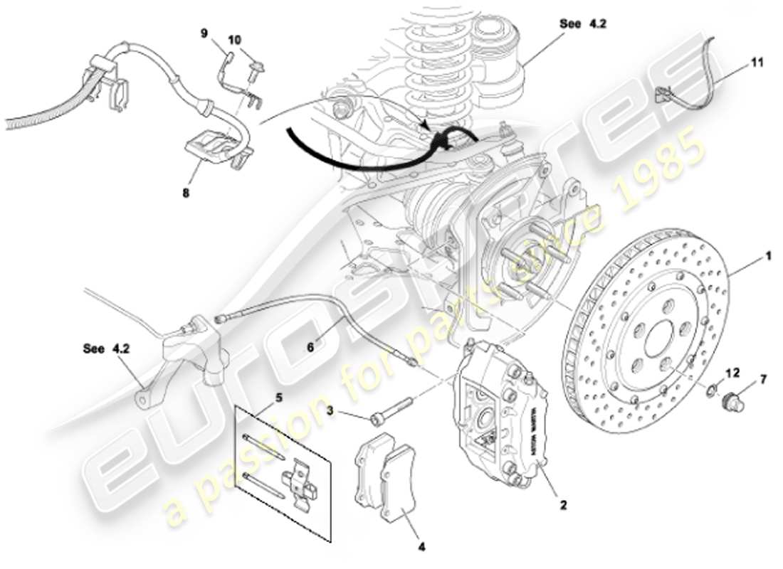 aston martin vanquish (2001) diagrama de piezas de frenos traseros