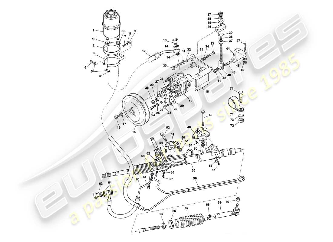 aston martin v8 coupe (1999) dirección asistida diagrama de piezas