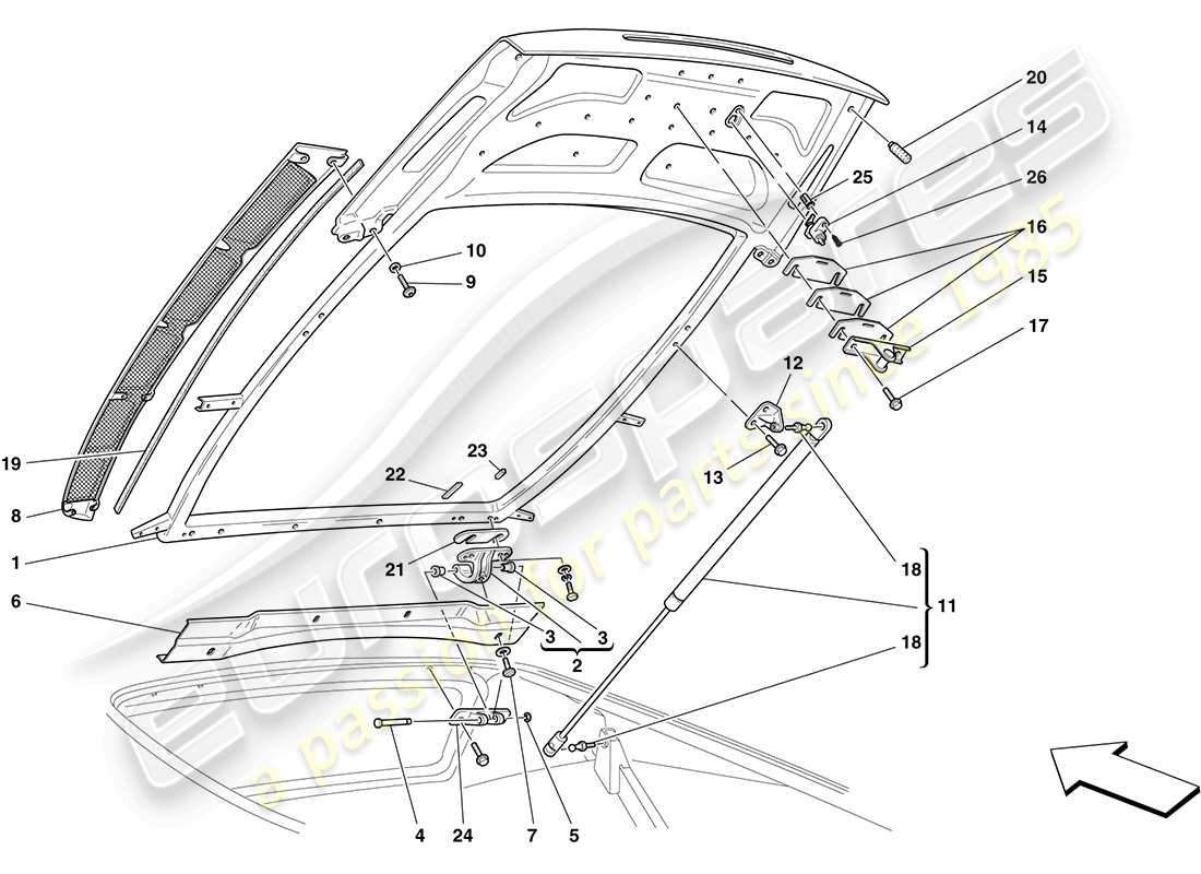 ferrari f430 coupe (rhd) tapa del compartimiento del motor diagrama de piezas