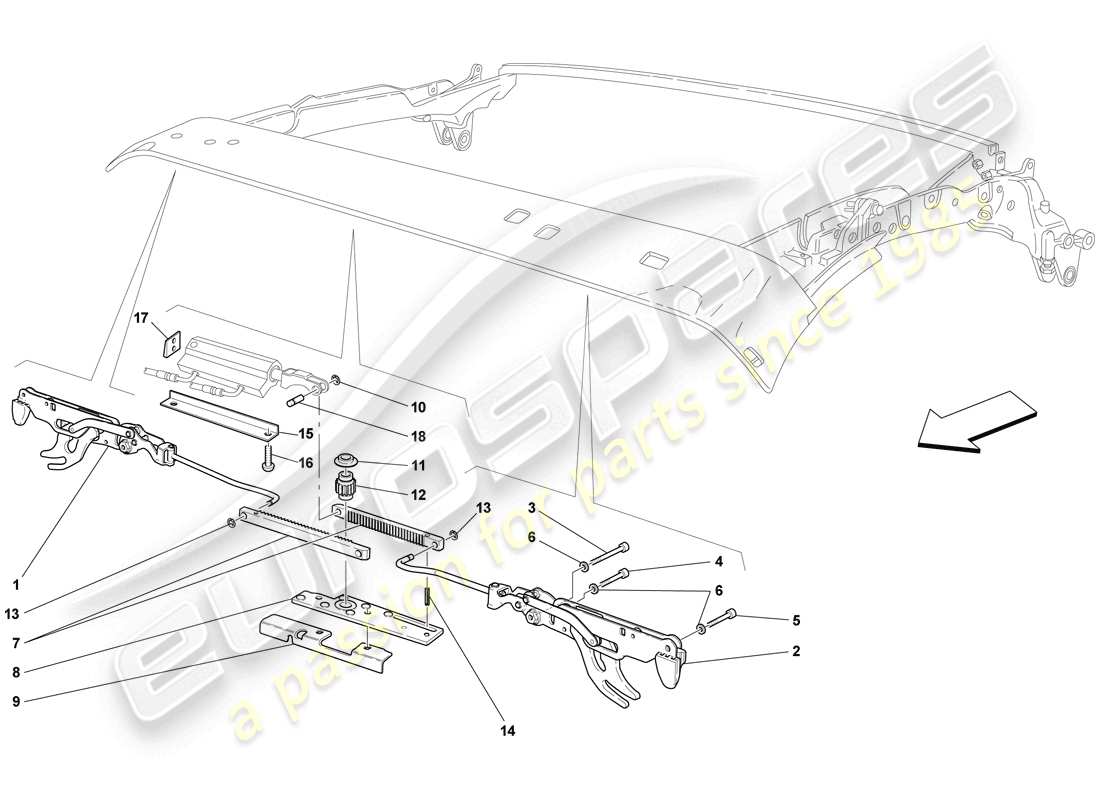 ferrari f430 scuderia (rhd) cierre del techo delantero diagrama de piezas