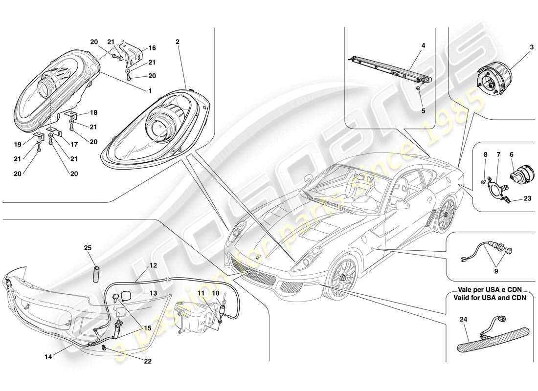 ferrari 599 gto (europe) diagrama de piezas de faros y luces traseras