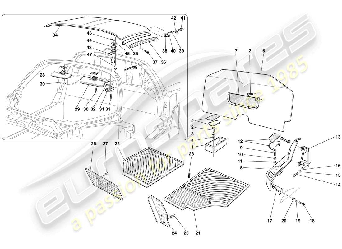 maserati mc12 tapicería y accesorios del habitáculo diagrama de piezas