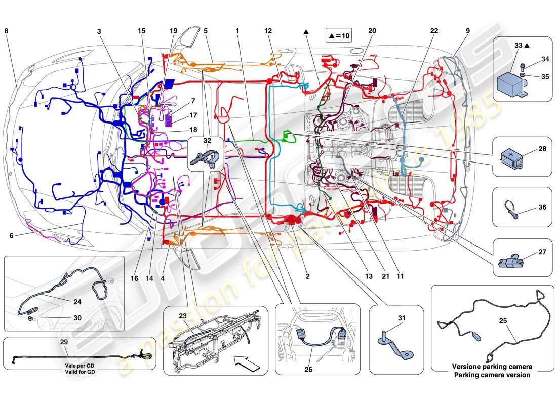 ferrari 458 spider (rhd) arneses de cableado principal diagrama de piezas