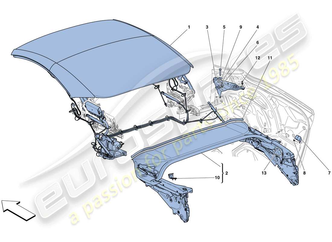 ferrari california t (europe) techo eléctrico: estructura diagrama de piezas