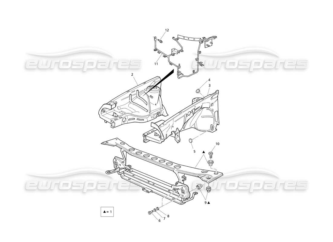 maserati qtp v6 evoluzione carrocería: diagrama de piezas del panel frontal y los pasos de rueda interiores