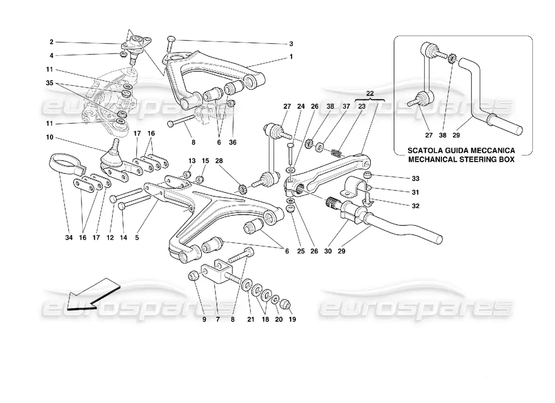 ferrari 355 (2.7 motronic) suspensión delantera - horquillas diagrama de piezas