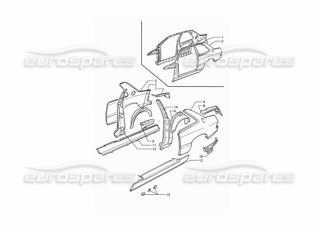 maserati ghibli 2.8 (abs) carrocería: paneles exteriores diagrama de piezas