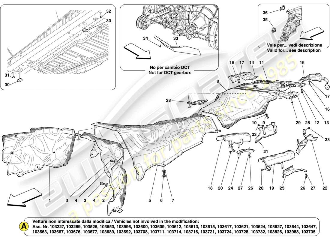 ferrari california (rhd) protectores térmicos en el vehículo diagrama de piezas