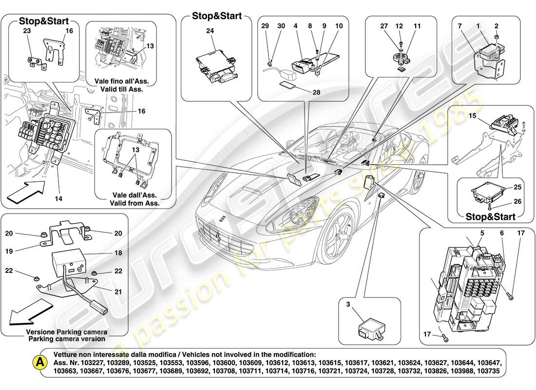 ferrari california (rhd) diagrama de piezas de la ecu del habitáculo