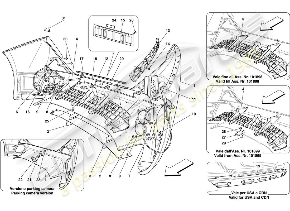 ferrari california (rhd) diagrama de piezas del parachoques trasero