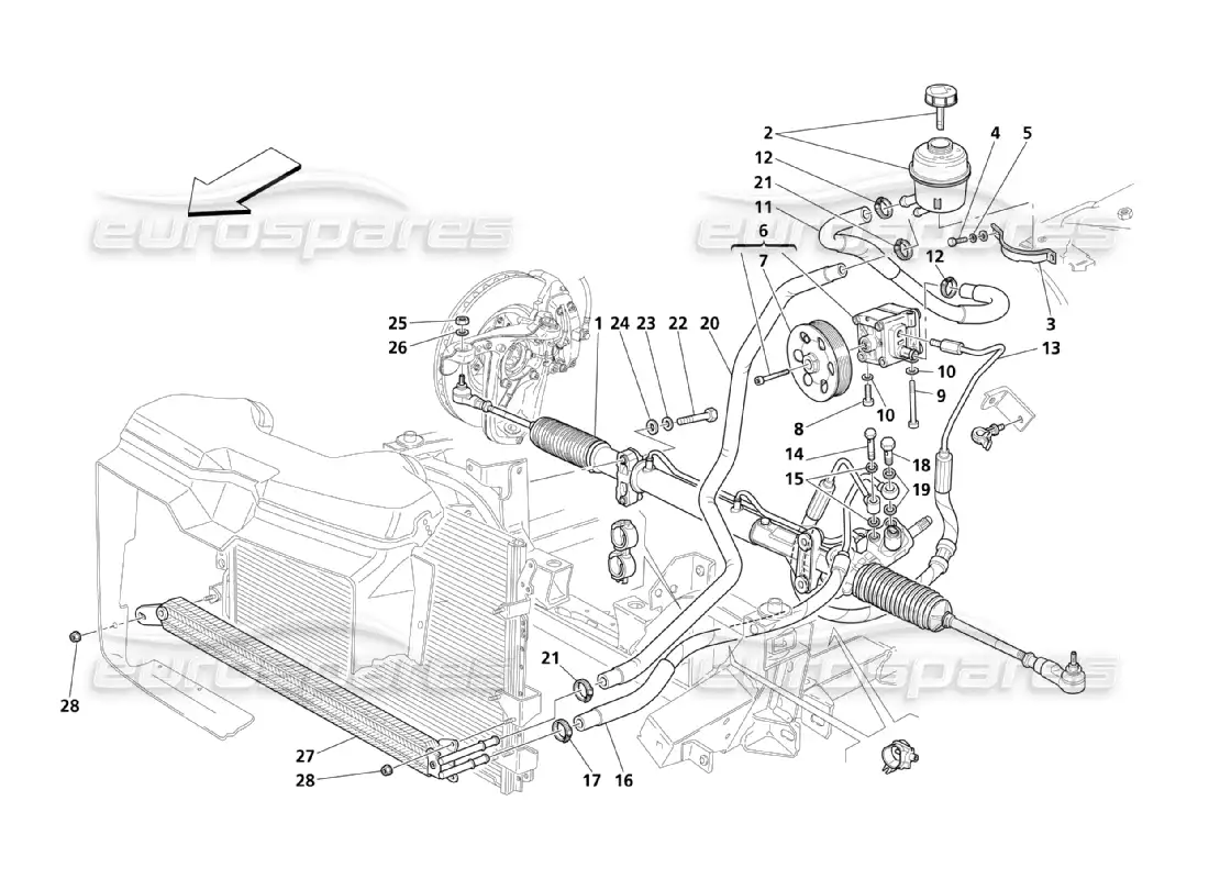maserati qtp. (2003) 4.2 caja de dirección y bomba de servocontrol diagrama de piezas