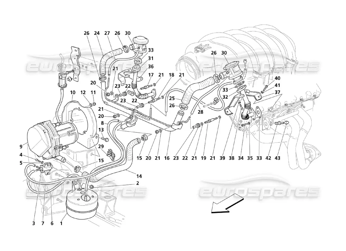 maserati qtp. (2003) 4.2 sistema de aire adicional diagrama de piezas