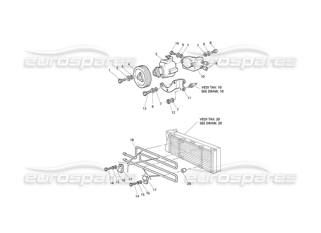 maserati qtp v6 evoluzione diagrama de piezas de la bomba de dirección asistida y del radiador de aceite