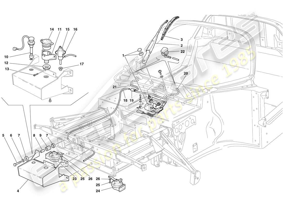 maserati mc12 limpiaparabrisas, arandela y bocina diagrama de piezas