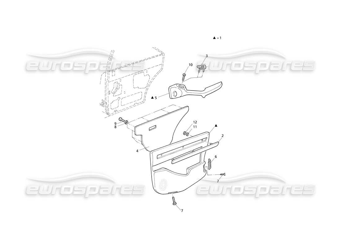 maserati qtp v6 evoluzione adornos interiores: diagrama de piezas de los paneles de las puertas traseras