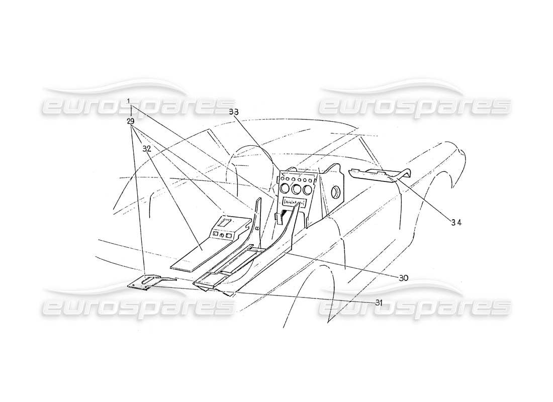 ferrari 330 gtc / 365 gtc (coachwork) center console (series 1) part diagram