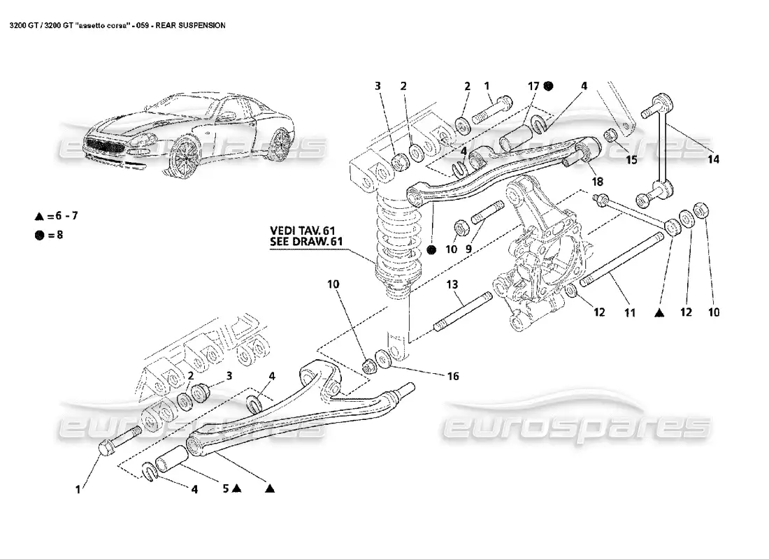 maserati 3200 gt/gta/assetto corsa rear suspension diagrama de piezas