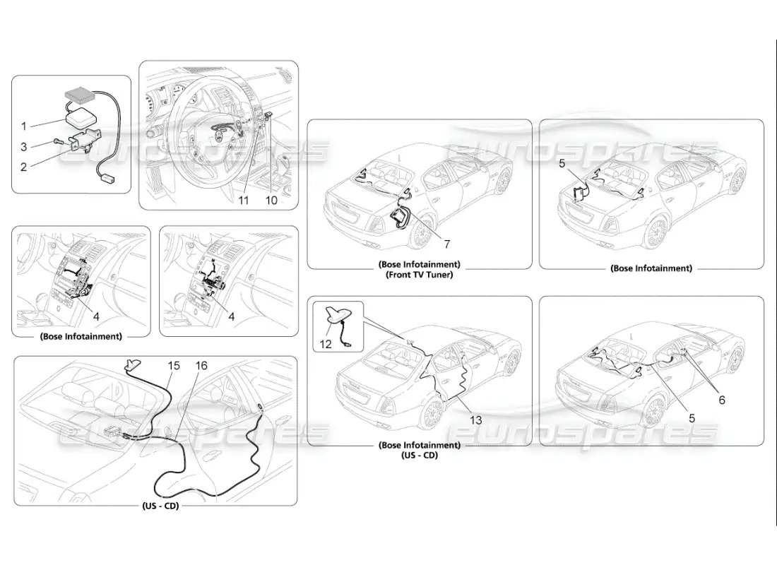 maserati qtp. (2009) 4.7 auto sistema de recepción y conexión diagrama de piezas