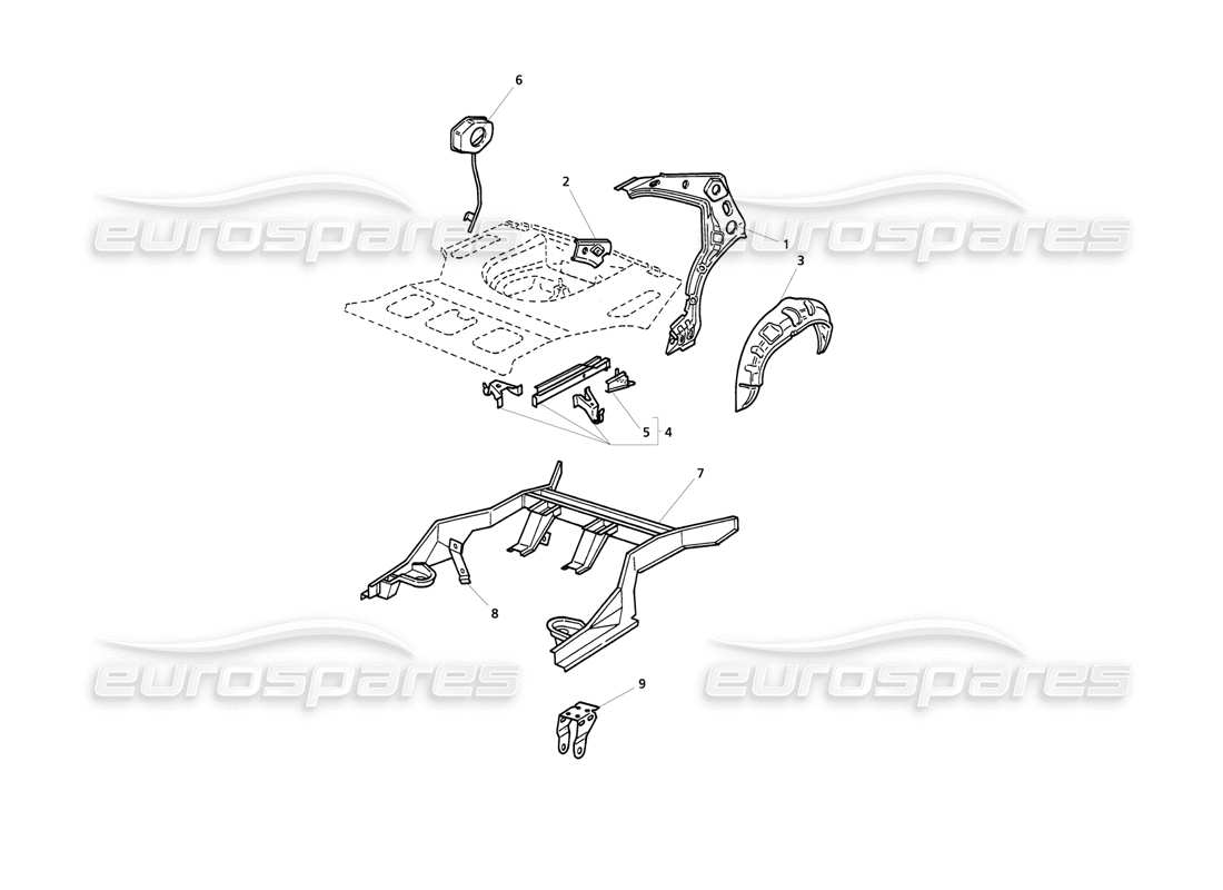 maserati qtp v6 evoluzione carrocería: diagrama de piezas de la estructura exterior trasera