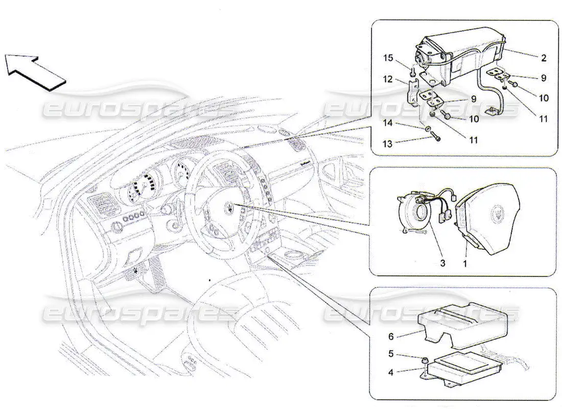 maserati qtp. (2010) 4.2 sistema de airbag delantero diagrama de piezas