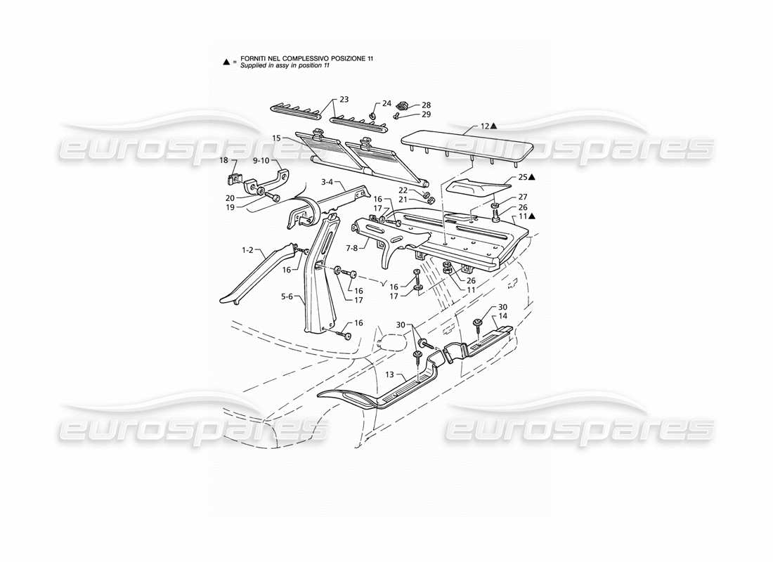 maserati qtp v8 (1998) adornos interiores: pilares diagrama de piezas