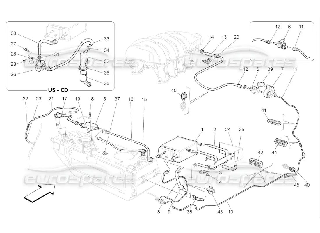 maserati qtp. (2009) 4.7 auto fuel vapour recirculation system diagrama de piezas
