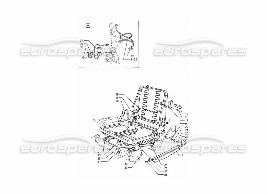 maserati ghibli 2.8 (abs) estructura de los asientos delanteros diagrama de piezas