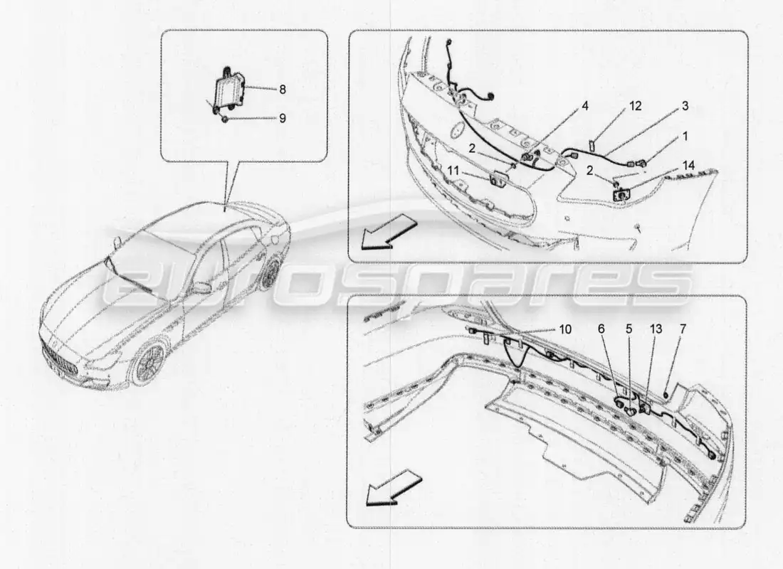 maserati qtp. v8 3.8 530bhp 2014 auto diagrama de piezas de los sensores de estacionamiento