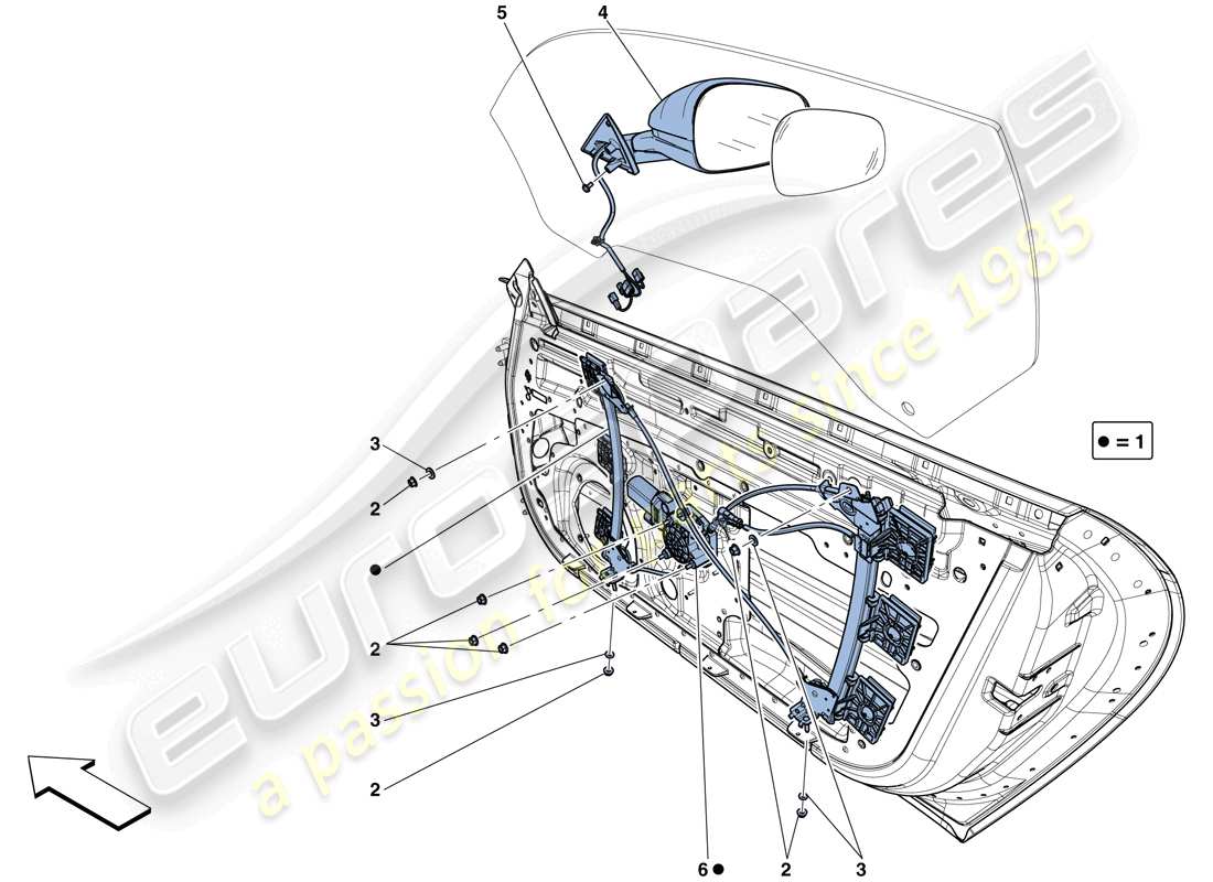 ferrari f12 tdf (usa) puertas - ventana eléctrica y espejo retrovisor diagrama de piezas