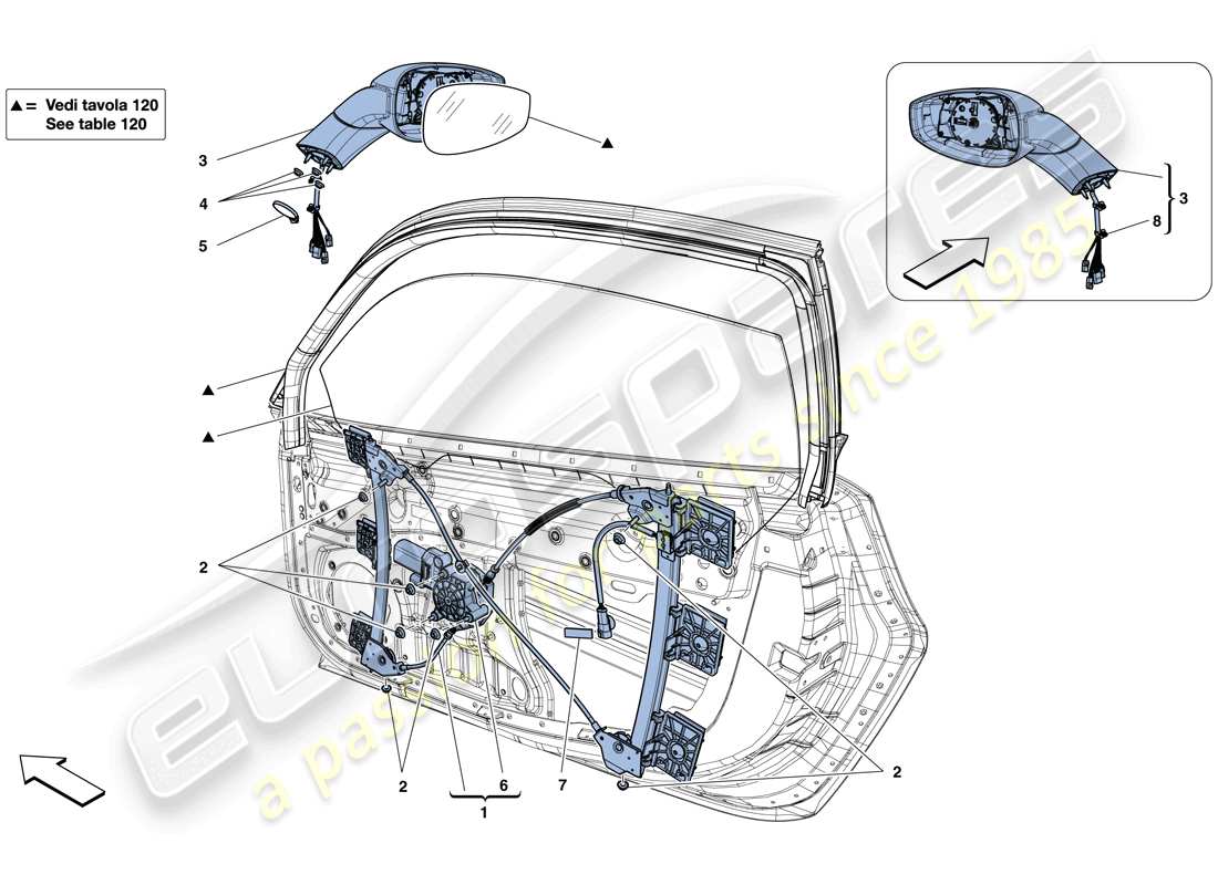 ferrari 488 spider (rhd) puertas - ventana eléctrica y espejo retrovisor diagrama de piezas