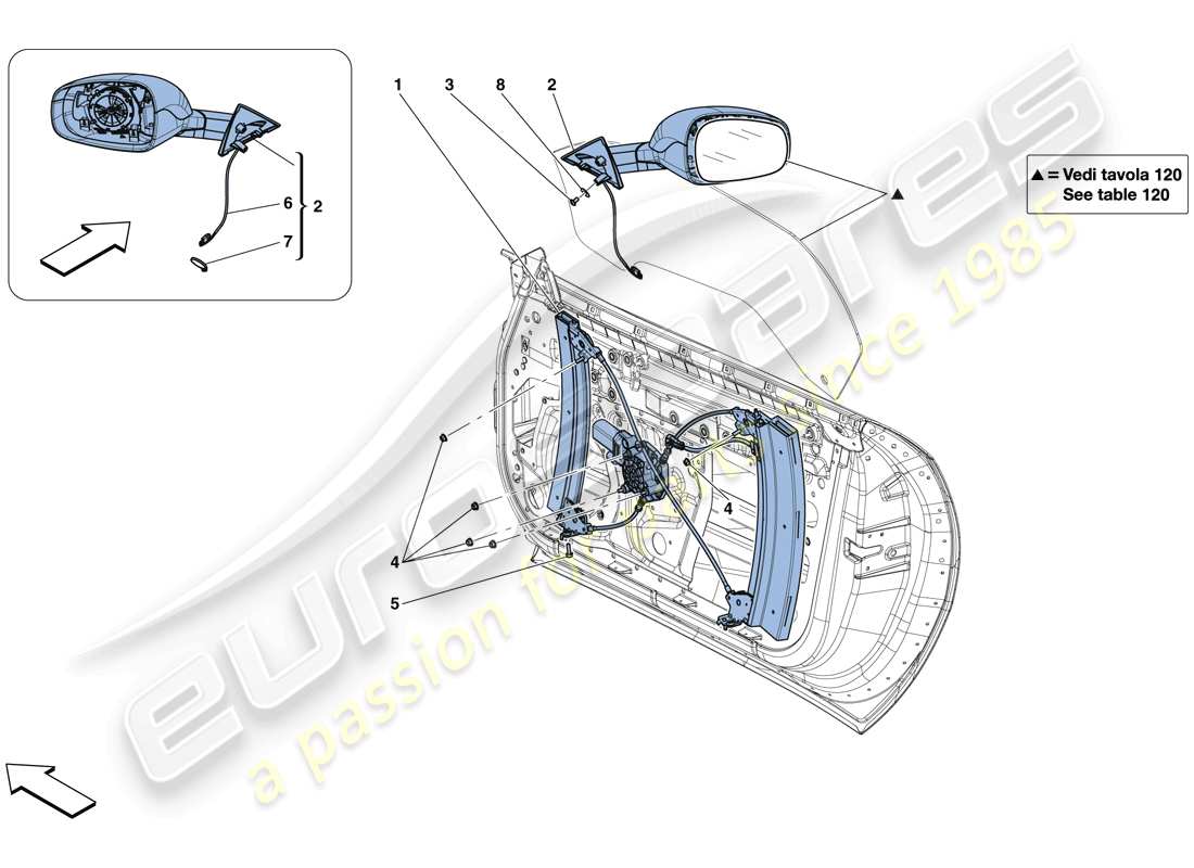 ferrari 812 superfast (rhd) puertas - ventana eléctrica y espejo retrovisor diagrama de piezas