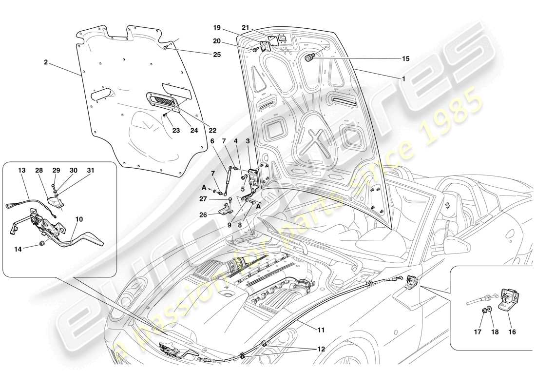 ferrari 599 sa aperta (usa) tapa del compartimiento del motor diagrama de piezas