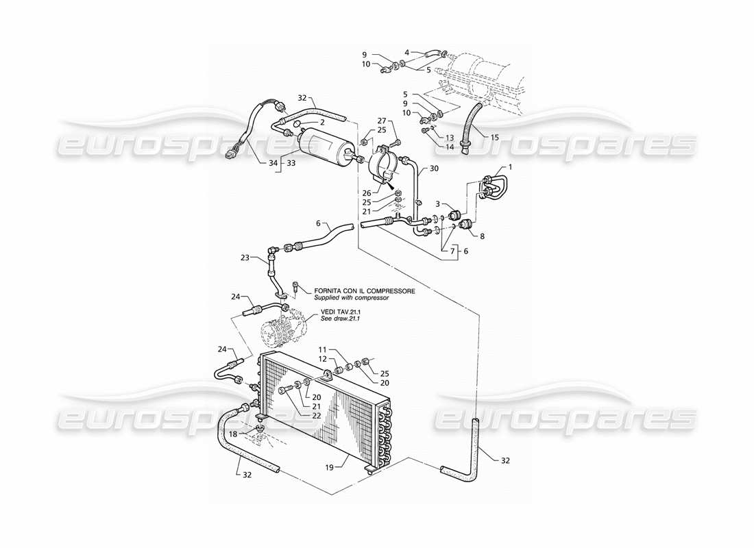 maserati qtp v6 (1996) sistema de aire acondicionado (rhd) diagrama de piezas