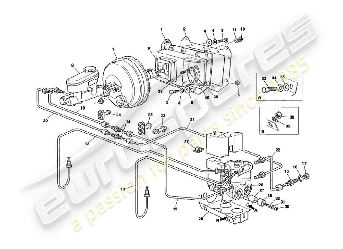 aston martin v8 volante (2000) diagrama de piezas del servo y modulador