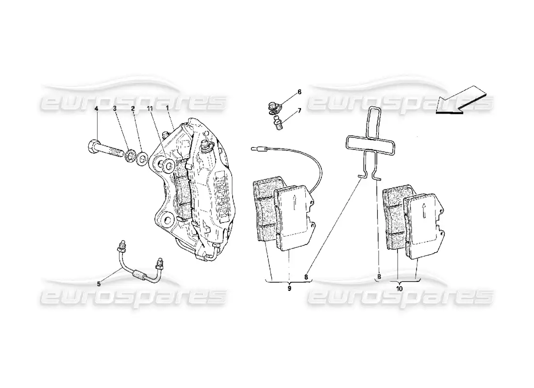 ferrari 348 (2.7 motronic) pinzas para frenos delanteros y traseros diagrama de piezas
