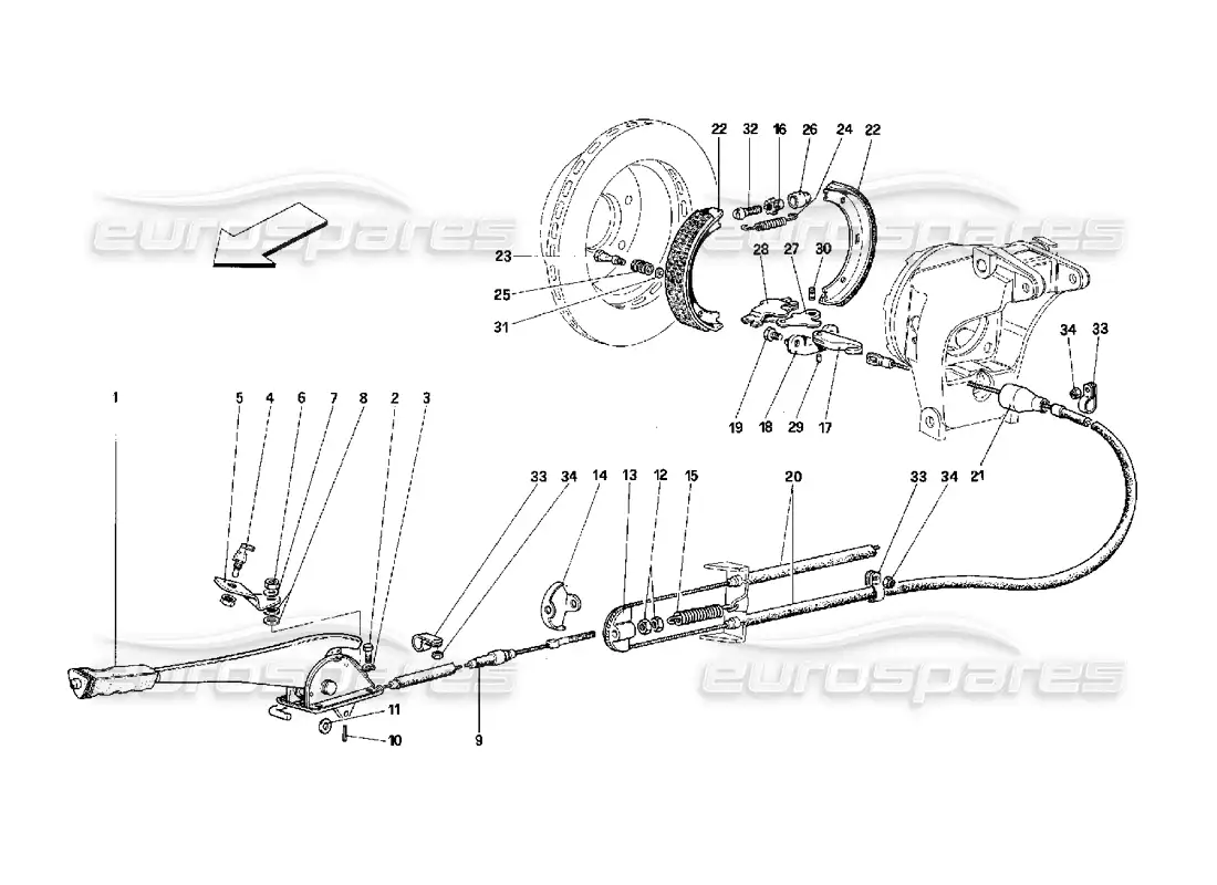 ferrari 348 (2.7 motronic) control del freno de mano diagrama de piezas