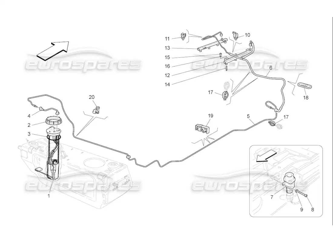 maserati qtp. (2009) 4.7 auto bombas de combustible y líneas de conexión diagrama de piezas