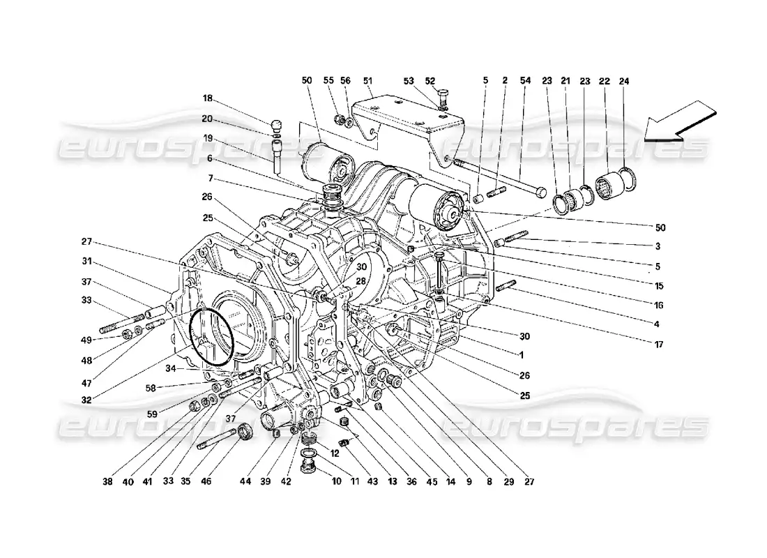 ferrari 348 (2.7 motronic) caja de cambios caja de diferencial y carcasa intermedia diagrama de piezas