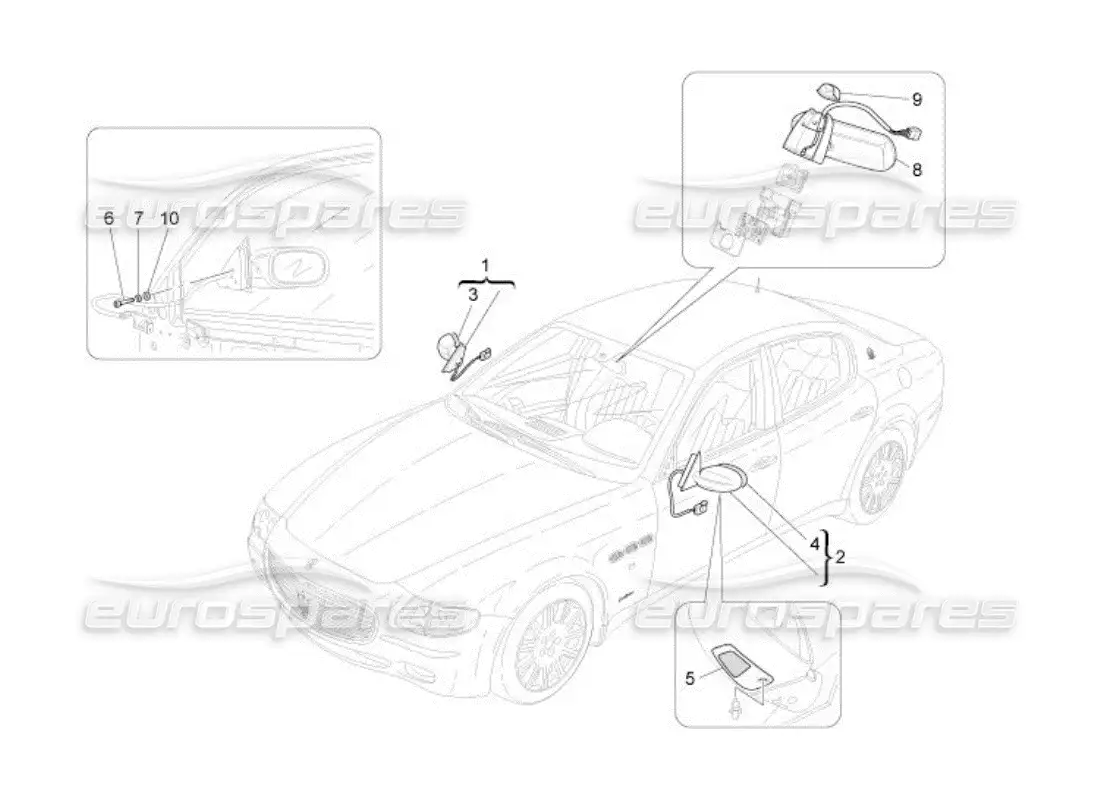 maserati qtp. (2005) 4.2 espejos retrovisores interiores y exteriores diagrama de piezas