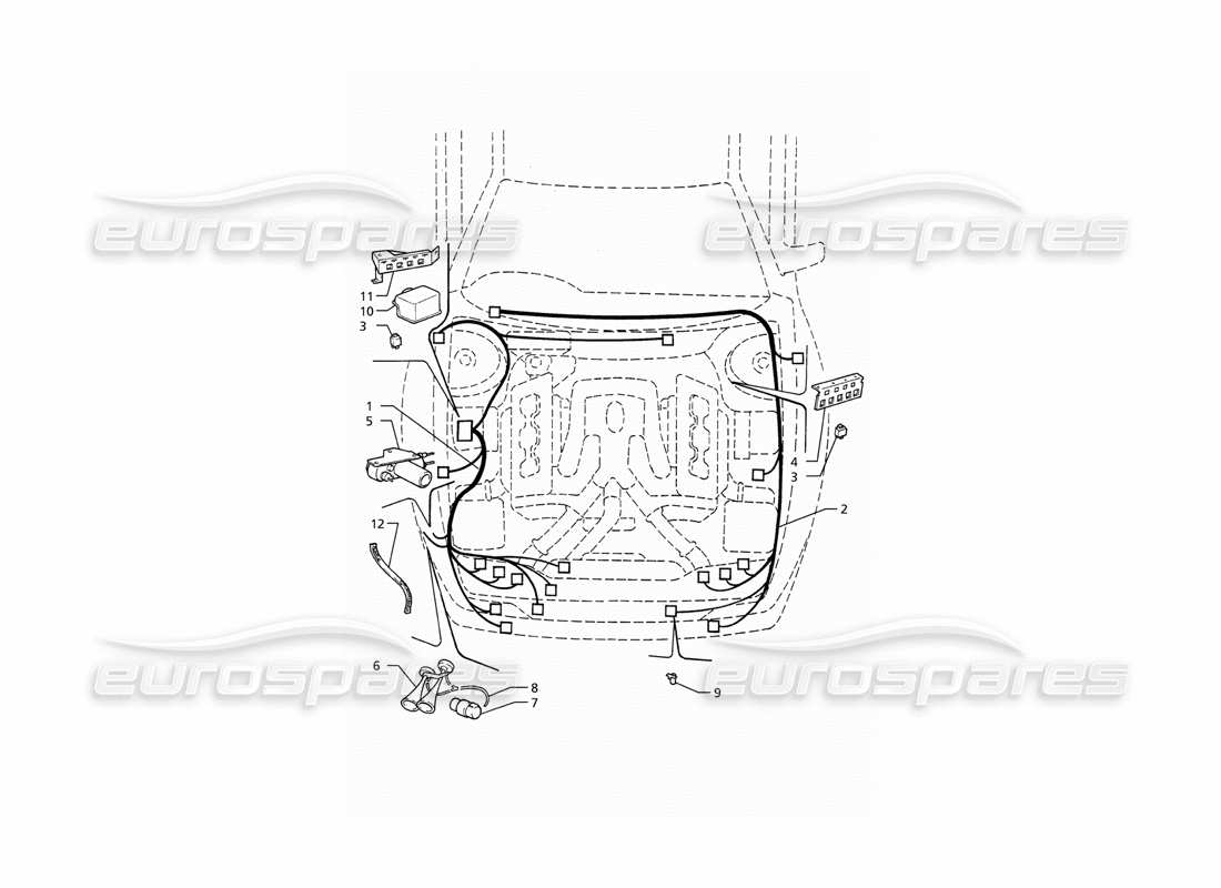 maserati ghibli 2.8 (abs) sistema eléctrico: diagrama de piezas del compartimento del motor (transmisión derecha)