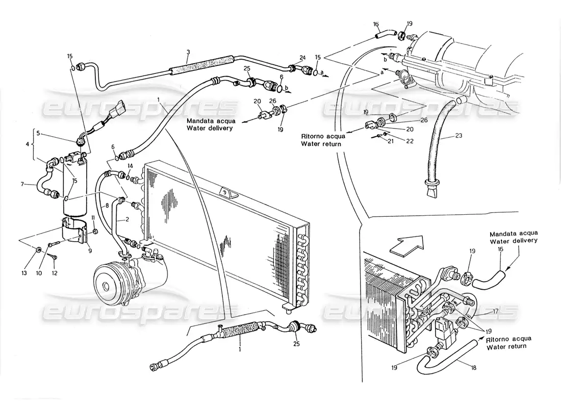 maserati 228 diagrama de piezas del sistema de aire acondicionado (dirección izquierda)