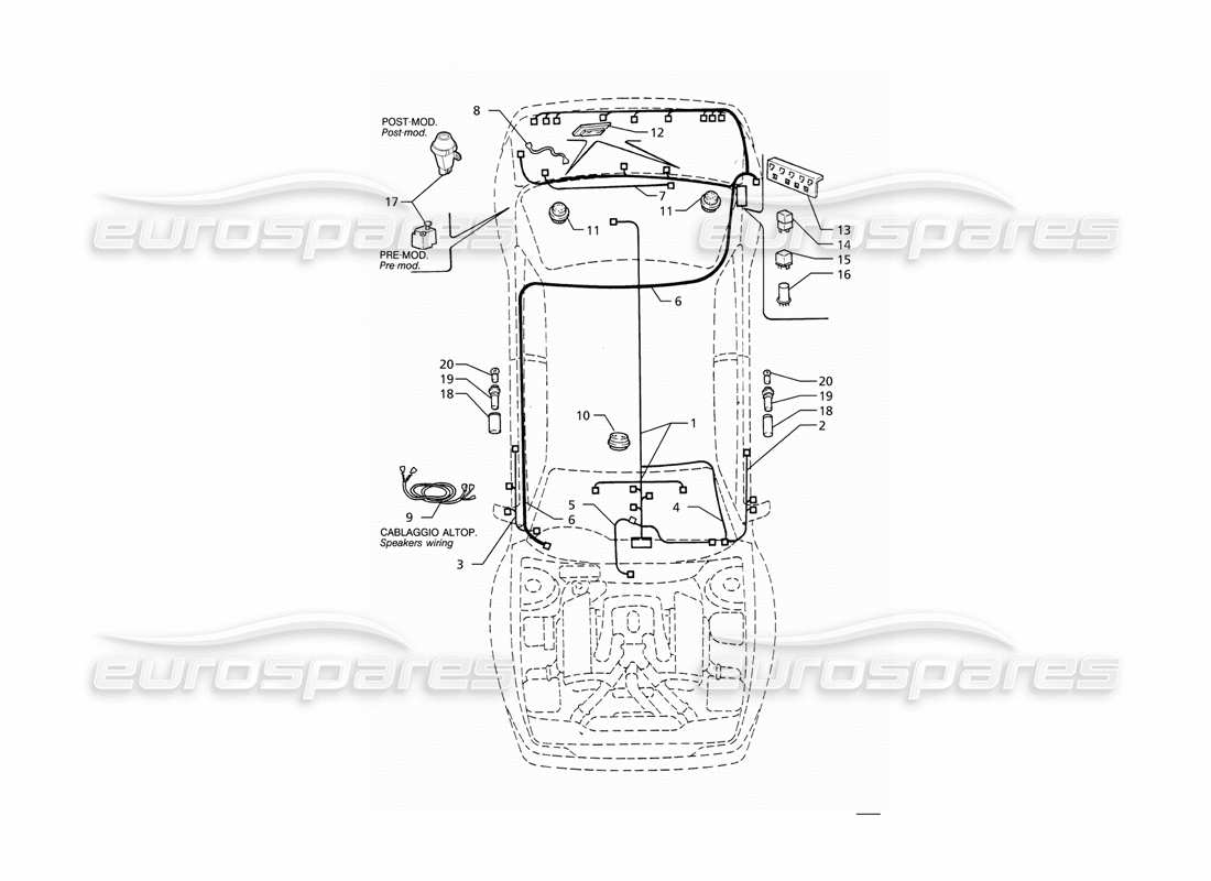 maserati ghibli 2.8 (abs) sistema eléctrico: diagrama de piezas del maletero, puertas y compartimento de pasajeros (transmisión derecha)