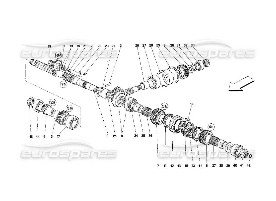 ferrari 348 (2.7 motronic) engranajes del eje principal diagrama de piezas