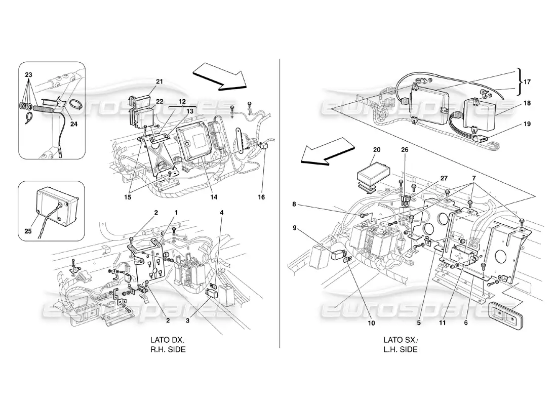 ferrari 360 challenge (2000) diagrama de piezas de las estaciones de control del compartimento de pasajeros trasero